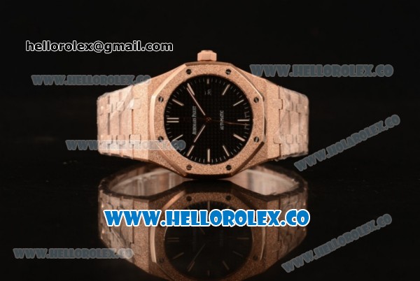 Audemars Piguet Royal Oak Clone Calibre AP 3120 Automatic Full Rose Gold with Black Dial and Stick Markers (EF) - Click Image to Close